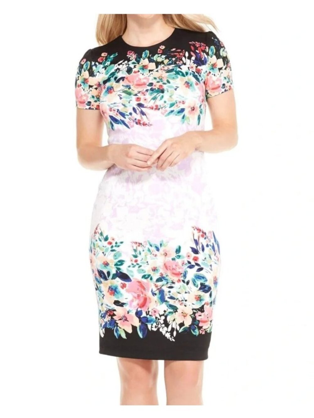 Maggy London Floral Print Scuba Sheath Dress Size 12P Petite Summer Stretch